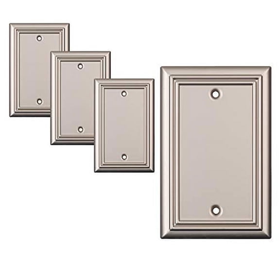 Sleeklighting 4 Pack Decorative Beveled Satin Nickel Outlet Covers | 1 Gang Blank