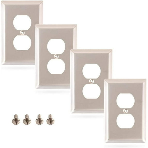 Sleeklighting 4 Pack Decorative Satin Nickel Outlet Covers | 1 Gang Duplex