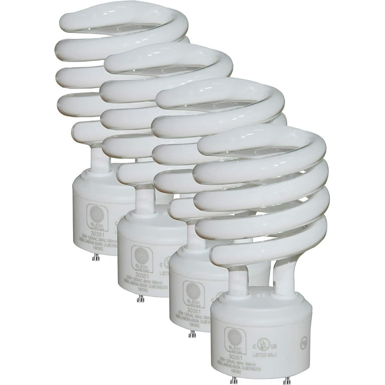 Sleeklighting GU24 23Watt UL Listed Light Bulb Two Prong Twist 2 Pin T2 Spiral CFL 5000K 1600Lm Day Light 4Pack
