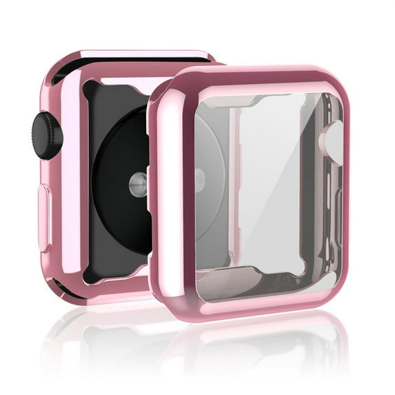 Sleektime Case for Apple Watch Series 3/2/1 38mm, Tempered Glass Screen Protector, High Definition Scratch Resistant Soft Cover for Apple Watch Accessories, Pink