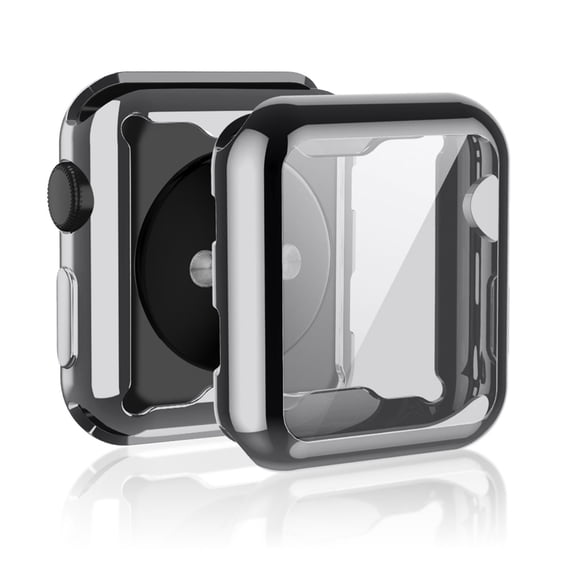 Sleektime Case for Apple Watch Series 9/8/7 45mm, Tempered Glass Screen Protector, High Definition Scratch Resistant Soft Cover for Apple Watch Accessories, Gray