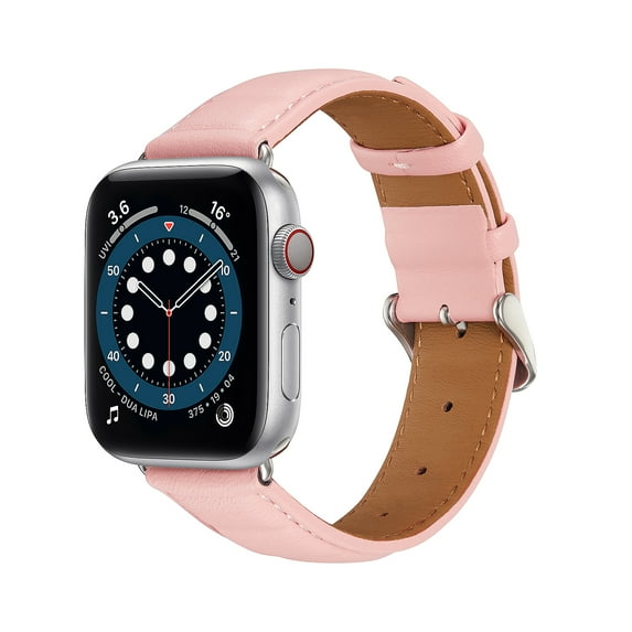 Sleektime Compatible with iWatch Band 38mm 40mm 41mm, Genuine Leather Band Strap Replacement Men Women Compatible with Apple Watch Ultra 2/1 SE Series 9 8 7 6 5 4 3 2 1,Pink