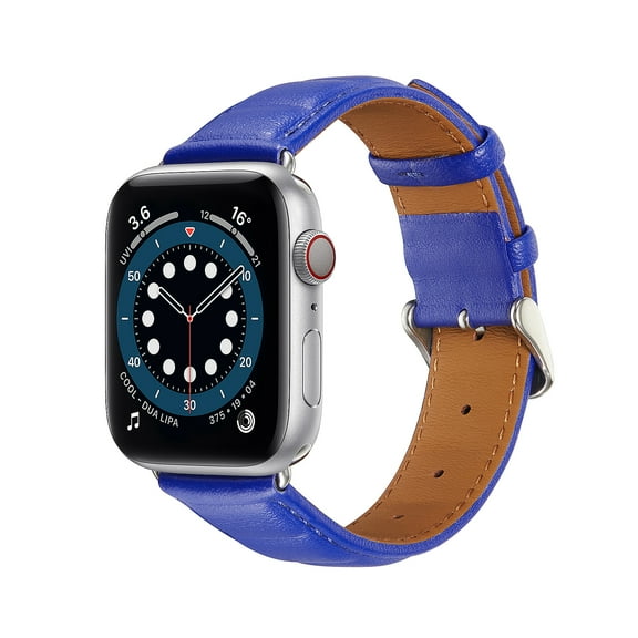 Sleektime Compatible with iWatch Band 49mm 45mm 44mm 42mm, Genuine Leather Band Strap Replacement Men Women Compatible with Apple Watch Ultra 2/1 SE Series 9 8 7 6 5 4 3 2 1,Blue