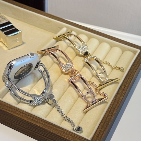 Sleektime Luxury Metal Watch Band for 42/44/45/46/49mm – Adjustable Breathable Bracelet with Sparkling Diamond Design, Fashion Jewelry Strap Compatible with Smartwatches,Silver