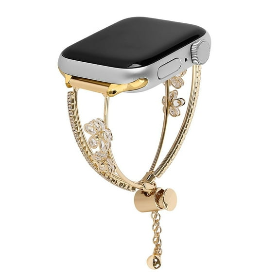 Sleektime Metal Bracelet Band for Apple Watch 42mm 44mm 45mm 46mm 49mm, Elegant Diamond Flower Design, Waterproof Breathable Adjustable Fashion Strap Compatible with iWatch Series,Gold