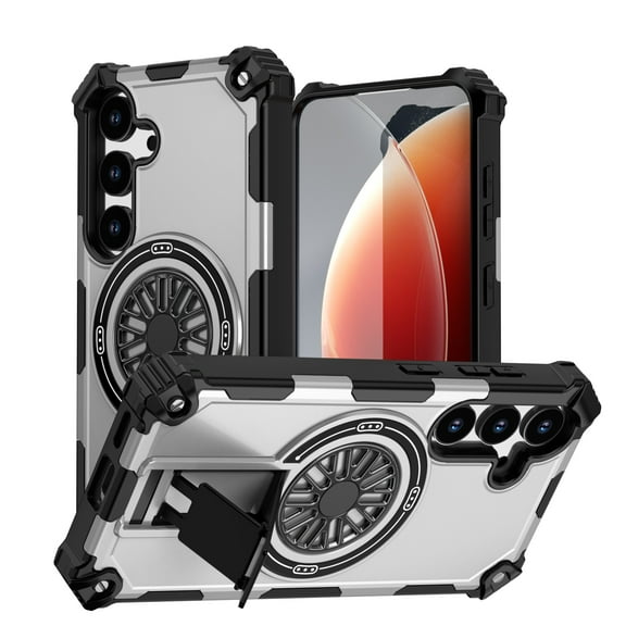 Sleektime for Samsung Galaxy S24 FE Case, [Compatible with Magsafe], [Military-Grade Protection], [with Four Corner Guard] Shockproof Magnetic Armor Phone Case Built-in Hidden Kickstand,Silver