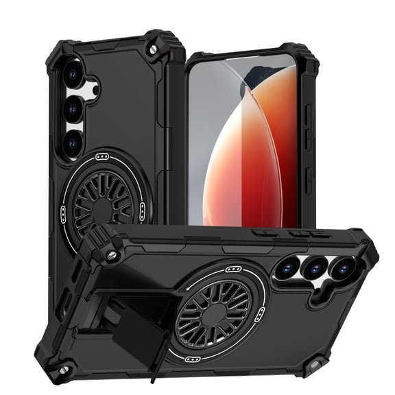 Sleektime for Samsung Galaxy S25+ Case, [Compatible with Magsafe], [Military-Grade Protection], [with Four Corner Guard] Shockproof Magnetic Armor Phone Case Built-in Hidden Kickstand,Black