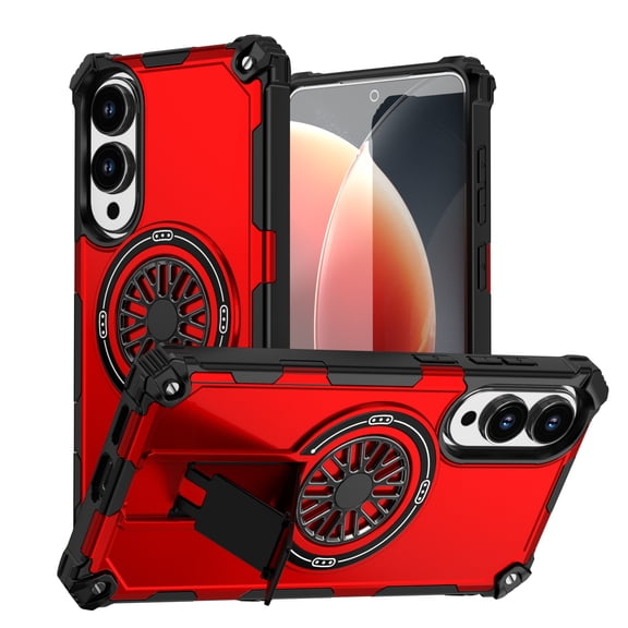 Sleektime for Samsung Galaxy S25 Edge Case, [Compatible with Magsafe], [Military-Grade Protection], [with Four Corner Guard] Shockproof Magnetic Armor Phone Case Built-in Hidden Kickstand,Red