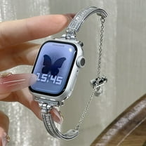 Sleektime Slim Metal Band for Apple Watch 42mm 44mm 45mm 46mm 49mm, Adjustable Diamond Bracelet Strap Compatible with Series 9 8 7 6 SE 5 4 3 2 1,Silver