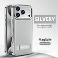 thumbnail image 1 of Sleektime For iPhone 17 Pro Case, Business PU Leather Premium Shock-Absorbent PC+TPU Back Cover with Hidden Kickstand, Magnetic Wireless Charging Anti-Scratch Case For iPhone 17 Pro,Silver, 1 of 10