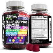 Sleep Aid Melatonin Gummies | Valerian Root L-Theanine Vitamin B6 C Lemon Balm Magnesium Hibiscus Beta Carotene Saffron & Chamomile Rest Support Supplement Raspberry Flavor Dream Again by Clean Nutra