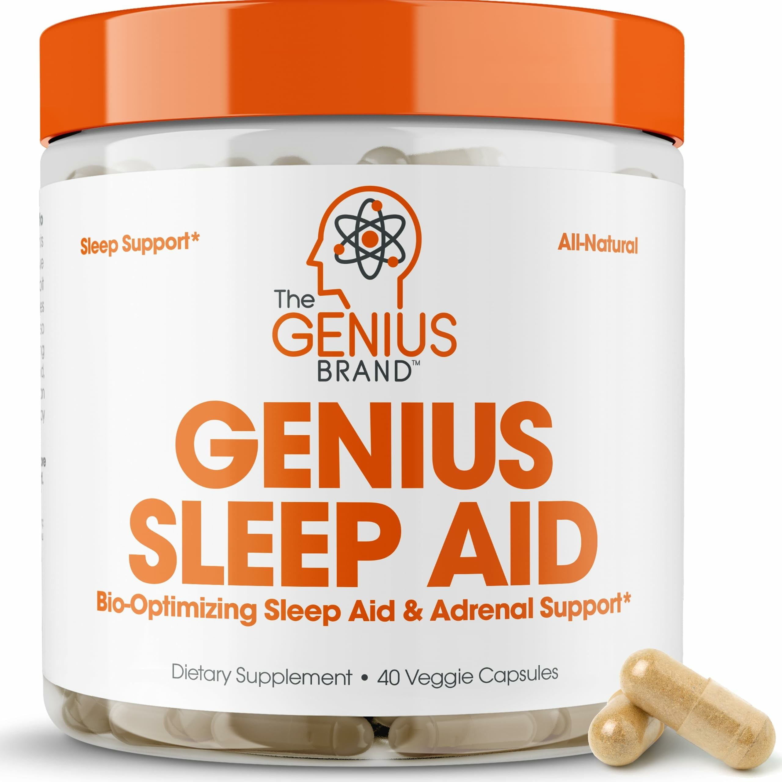 The Genius Brand Genius Sleep Aid - Restorative Sleep Support for Relaxation - Gentle, Effective, All-Natural & Fast-Acting - Non-Habit Forming - Vegan, Gluten-Free & Non-GMO - 40 Veggie Capsules