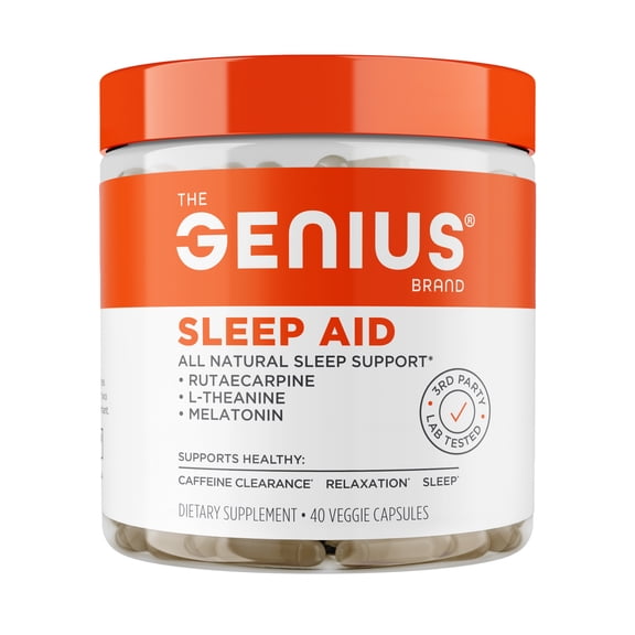 The Genius Brand Genius Sleep Aid - Gentle, Effective, All-Natural & Fast-Acting - Non-Habit Forming - Vegan, Gluten-Free & Non-GMO - 40 Veggie Capsules
