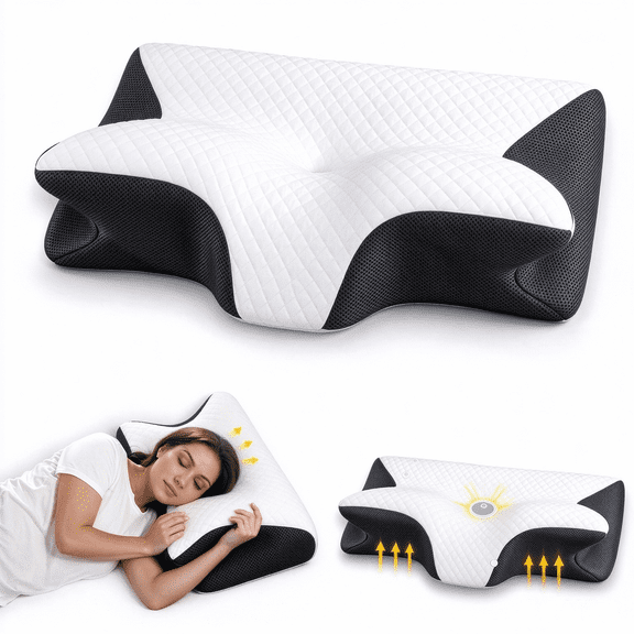 Sleep Apnea Pillow, Memory Foam Contour Pillow for Side Sleepers, Cervical Neck Support Pillow with Breathable Cover for Back Sleepers and Stomach Sleepers