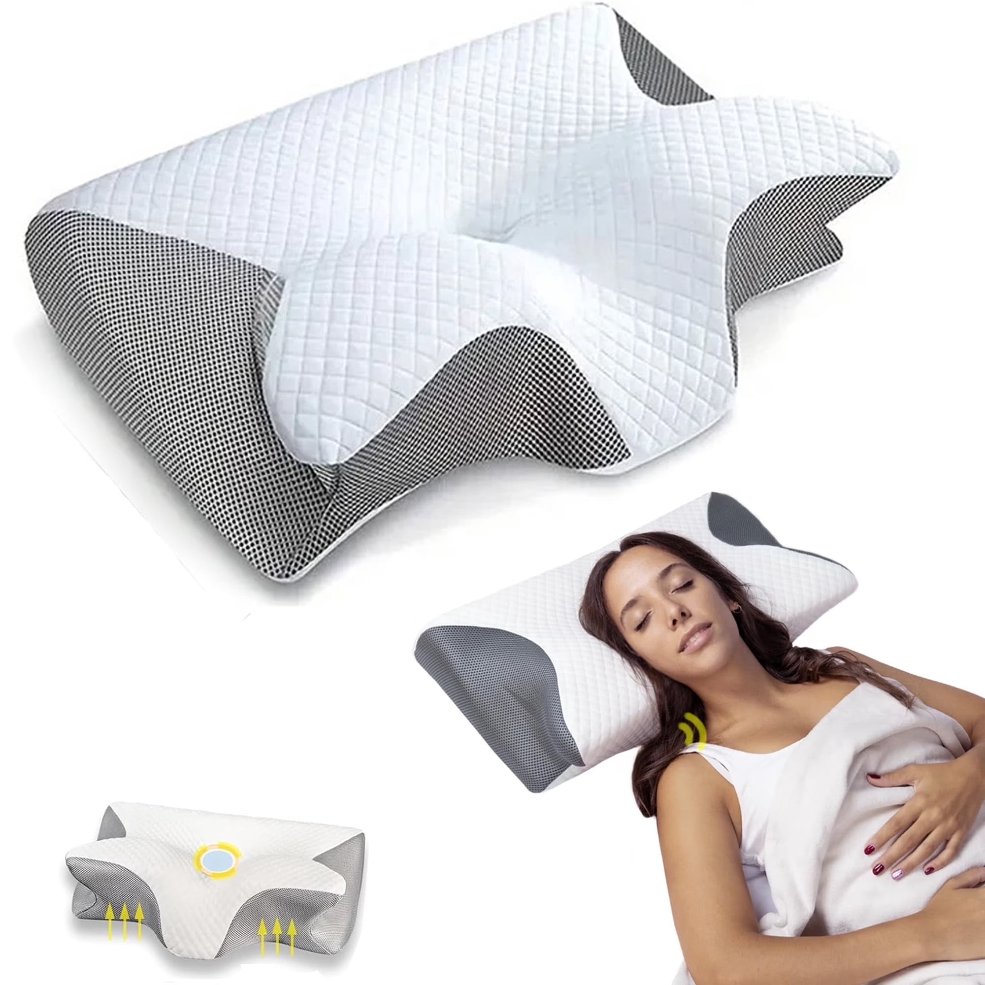 Sleep Apnea Pillow, Pillow for Sleep Apnea and Snoring, Cervical Memory Foam Breathable Contour Pillow for Side Sleepers, Back Sleepers, Stomach Sleepers