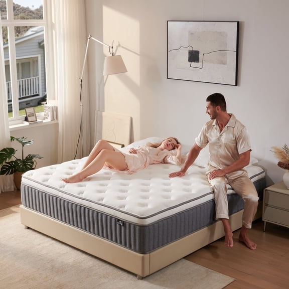 Sleep Better on This 14" Queen Hybrid Mattress - Memory Foam & Pocket Springs for Back Pain Relief & No-Disturb Sleep | Medium Firm, Cooling Gel, Fiberglass-Free, 80"x60"