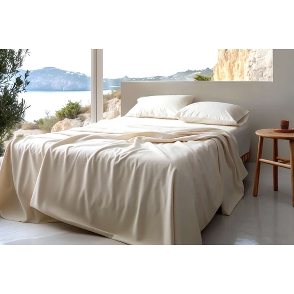 Sleep & Beyond 100% Organic Cotton Honeycomb Blanket - Jacquard Weave - Soft Breathable and Reversible Design - Comfortable Sleep for All Seasons -Twin Size - Classic Ivory
