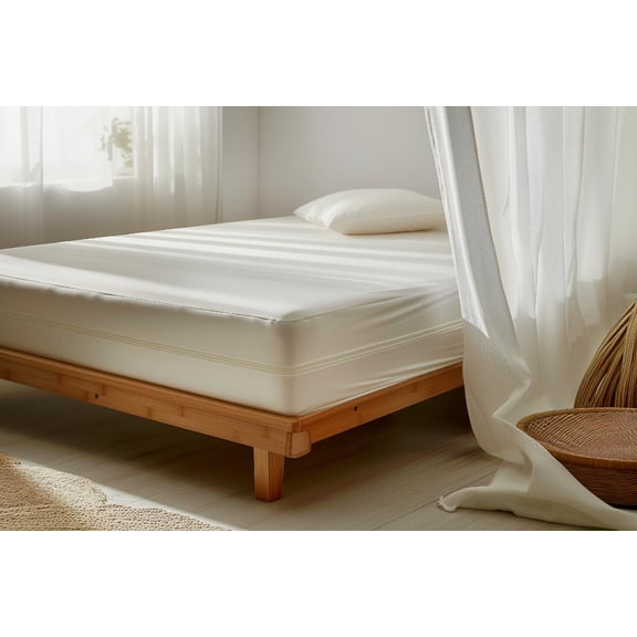 Sleep & Beyond 100% Organic Cotton All Seasons Mattress Encasement - Soft Breathable Waterproof Mattress Protector Comes with Zipper GOTS and Oeko-TEX Certified - Ivory - Twin XL up to 14 inch