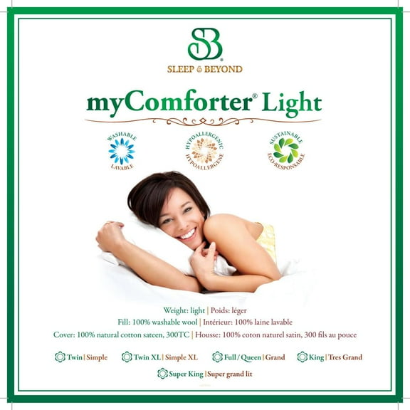 Sleep & Beyond myComforter - light, 100% Washable Wool Comforter, Light Weight, King 102x90"