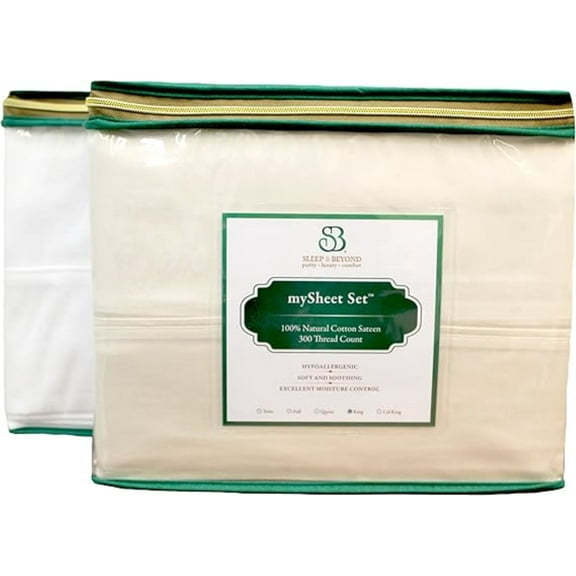 Sleep & Beyond mySheet Set, 100% Natural Cotton Sheet Set, Full, Up to 1"