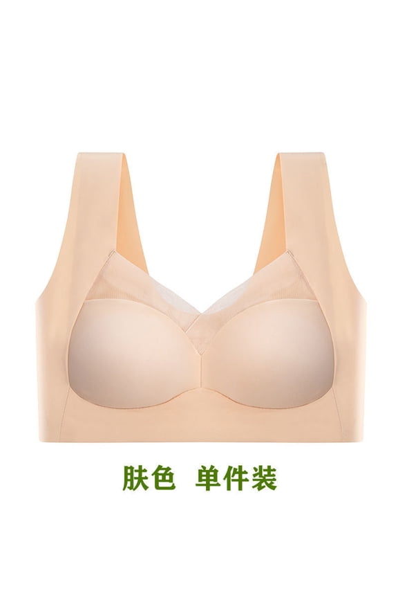 Sleep Bra for Women Front Closure Wireless Nighttime Bra Soft Comfort Vest Top with Gentle Support No Steel Ring Easy On Off Padded Sleepwear Lingerie for Relaxation Plus Size(Complexion Large)