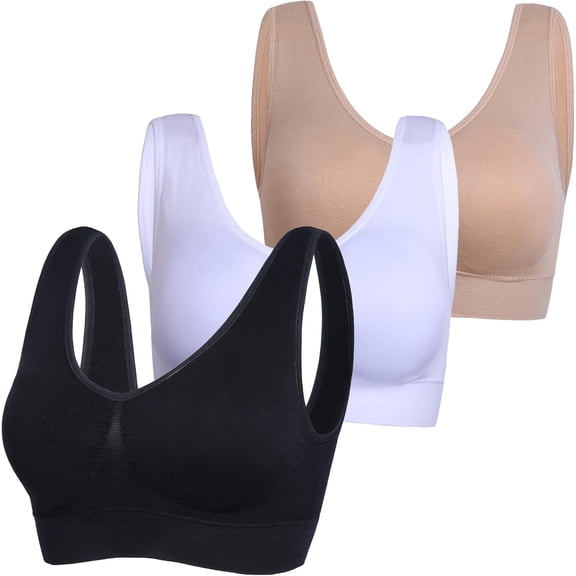 Sleep Bras for Women, Comfort Seamless Wireless Stretchy Sports Bra,3 Pack Yoga Bras, with Removable Pads