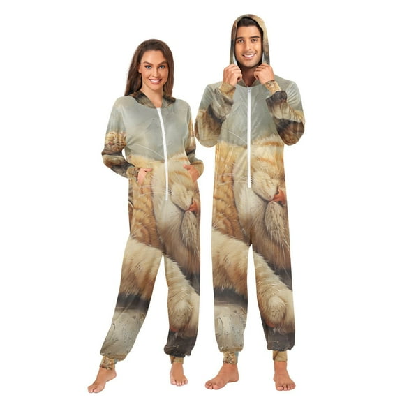 Sleep Cat Adult Onesie Pajamas Slim Fit Christmas One Piece Suit Pjs for Women and Men Hooded Zipper