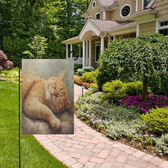 Sleep Cat Garden Flag Double Sided 12 x 18 Inch Outside Yard Decoration Outdoor Flag