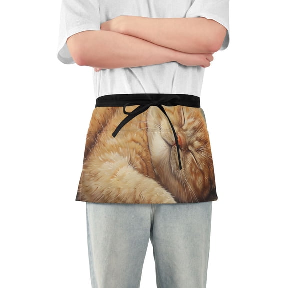 Sleep Cat Waist Apron Adjustable Server Half Apron Kitchen Cooking with 3 Pockets for Men Women