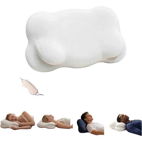 Sleep Cloud Pillow - Ergonomic Memory Foam Cervical Pillow for Neck, Adjustable Contour Neck Support Pillow for Side, Back and Stomach Sleepers (White)