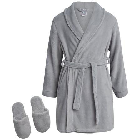 Sleep & Co Girls Bathrobe Set - Soft Plush Fleece Bathrobe with Matching Slippers for Girls