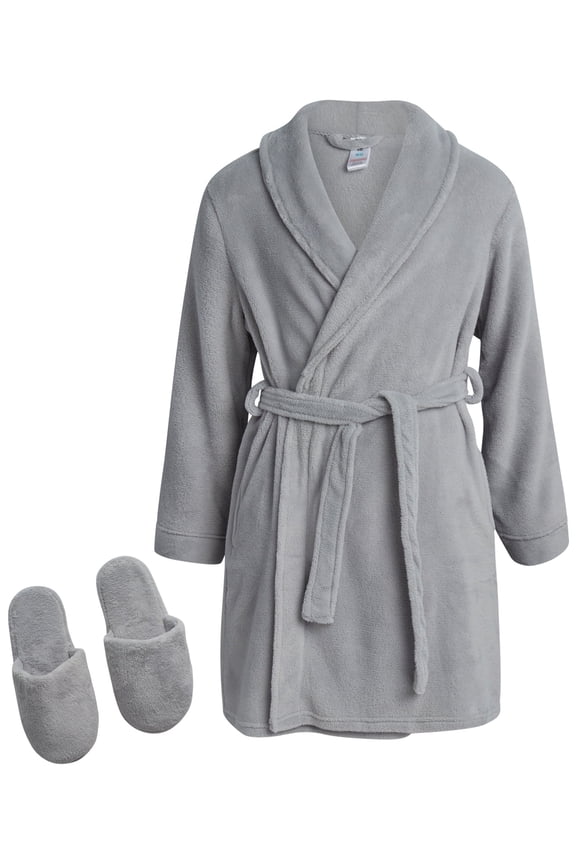 Girls Bathrobe Set - Soft Plush Fleece Bathrobe with Matching Slippers for Girls