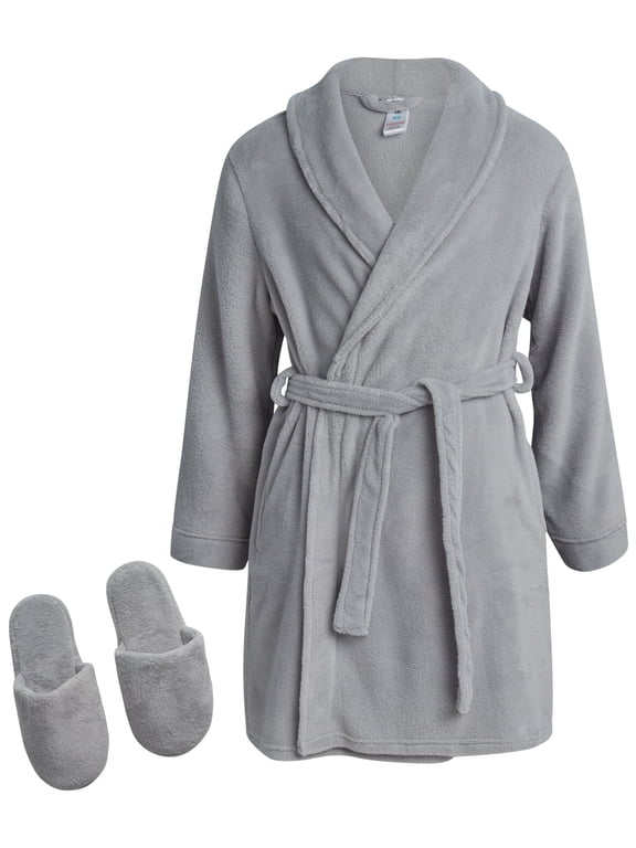Girls Bathrobe Set - Soft Plush Fleece Bathrobe with Matching Slippers for Girls