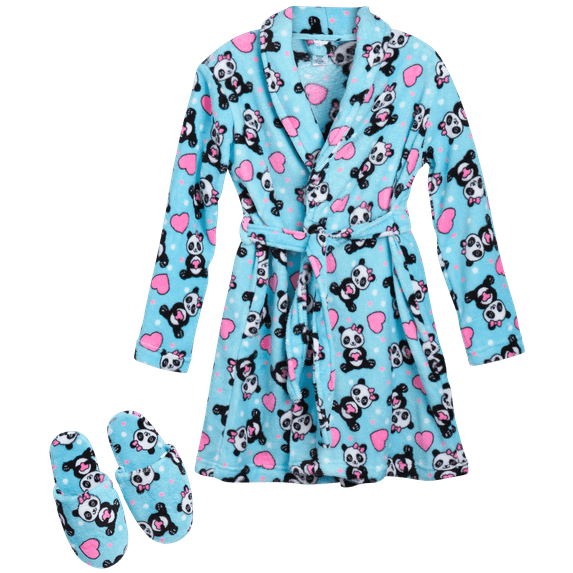 Sleep & Co Girls Bathrobe Set - Soft Plush Fleece Bathrobe with Matching Slippers for Girls