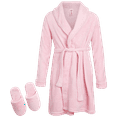 thumbnail image 1 of Sleep & Co Girls Bathrobe Set - Soft Plush Fleece Bathrobe with Matching Slippers for Girls, 1 of 6