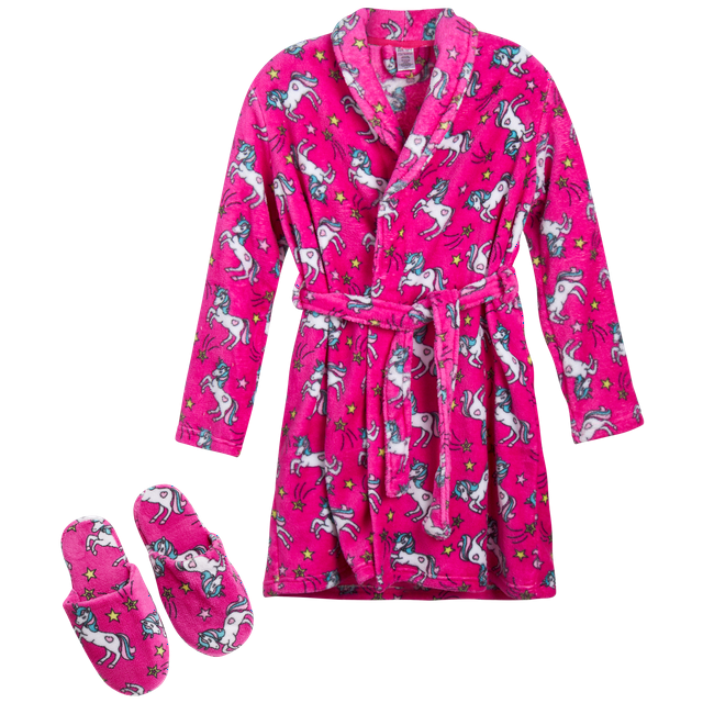 Sleep & Co Girls’ Bathrobe Set Fleece Robe with Slippers Pajama Set