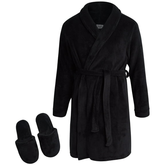 Sleep & Co Girls Bathrobe Set - Soft Plush Fleece Bathrobe with Matching Slippers for Girls