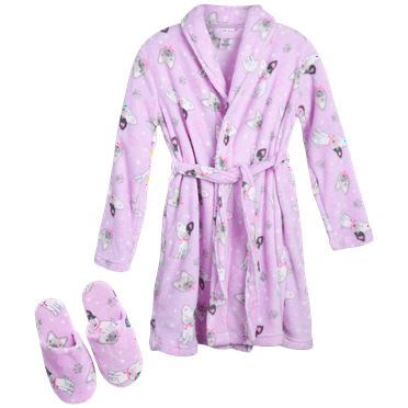 Sleep & Co Girls’ Bathrobe Set – Fleece Robe with Slippers Pajama Set (Size: 7-16)