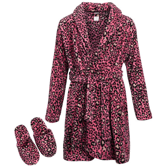 Sleep & Co Girls’ Bathrobe Set – Fleece Robe with Slippers Pajama Set (Size: 7-16)