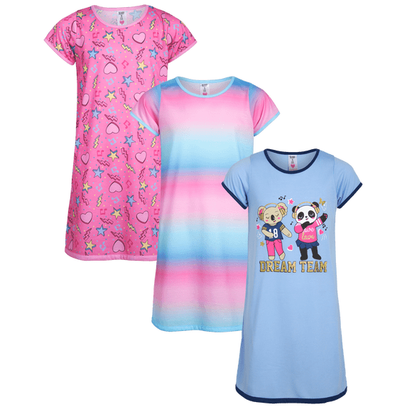 Sleep & Co Girls Nightgowns - 3 Pack Short Sleeve Girls Pajamas Night Gown Sleep Shirts Dress (5-12)
