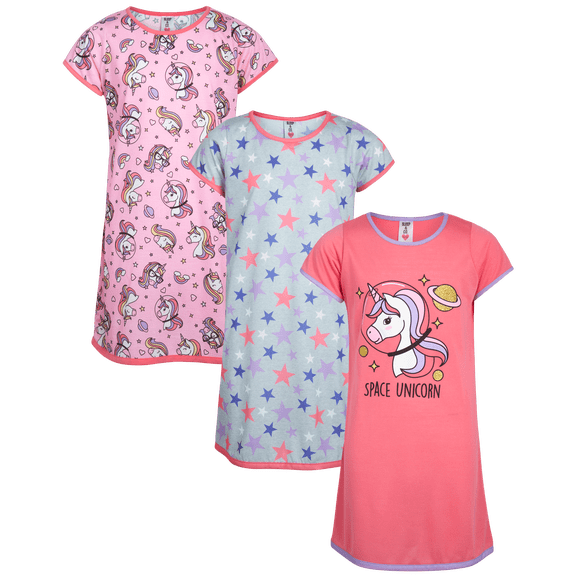 Sleep & Co Girls Nightgowns - 3 Pack Short Sleeve Girls Pajamas Night Gown Sleep Shirts Dress (5-12)