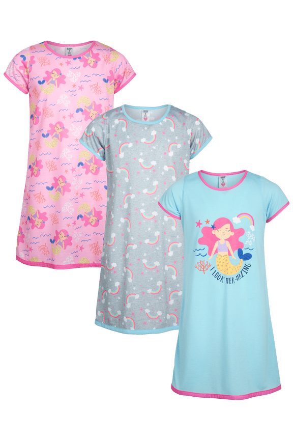 Girls Nightgowns - 3 Pack Short Sleeve Girls Pajamas Night Gown Sleep Shirts Dress (5-16)