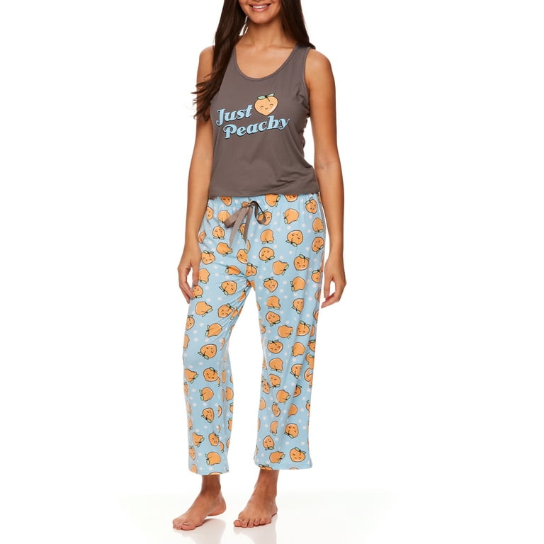 Sleep Co. Women s 2pc Pajama Tank Capri Pant Just Peachy Print Sleep Set