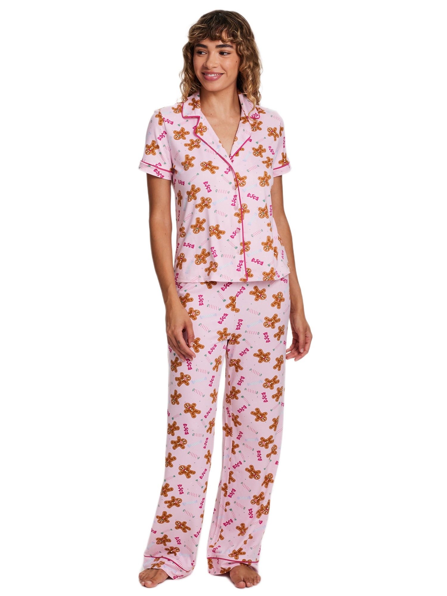 Lu's Chic Women's Short Sleeve Pajama Set - Button Down Shirt & Shorts Loungewear (Black, X-Large)