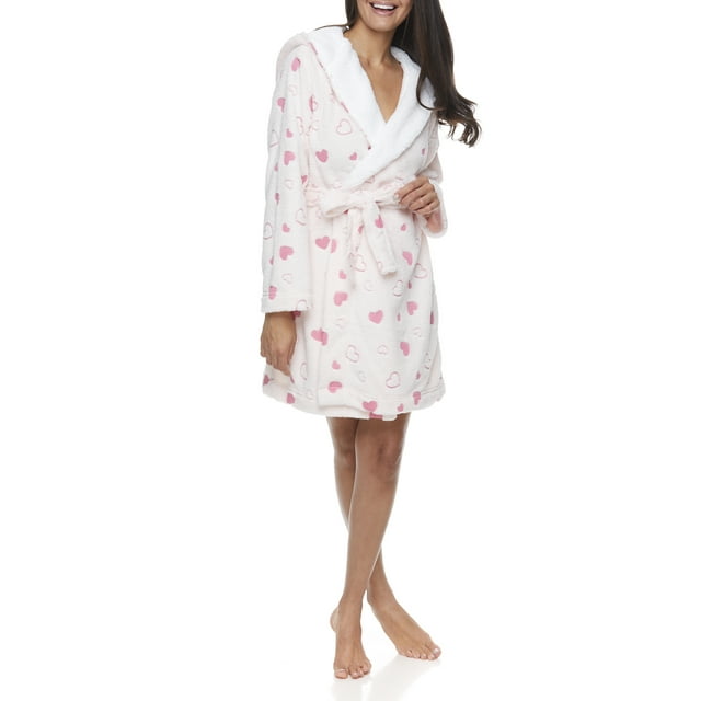 Sleep & Co Women's and Women's Plus Plush Robe with Tie Belt and Faux Sherpa Lining