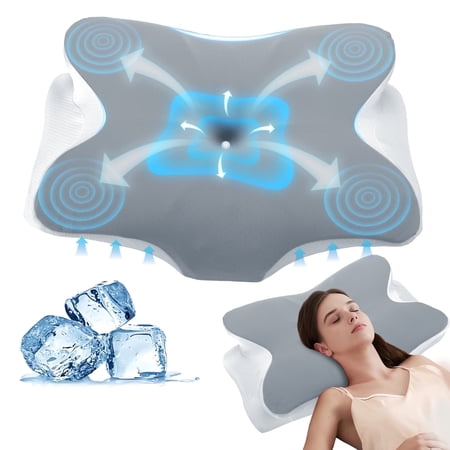 Memory Foam Pillow for Neck Pain Relief Ergonomic Cervical Support with Cooling Foam Pillow for Side Back Stomach Sleepers Standard Firm, Gray