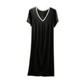 thumbnail image 1 of Sleep Dress for Women Cotton New Women Short Sleeve Cotton Nightgown Soft Comfy V Neck Lounge Dress Flowy Pleated Nightshirts Sleep Dresses Black M, 1 of 6