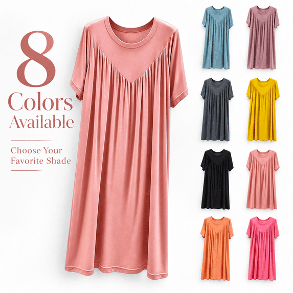 Sleep Dress Women Long Women’s Short Sleeve Pleated Nightgown Lightweight Loose Home Long Dress Summer Soft Comfy Nightshirt Loungewear Pinks XL