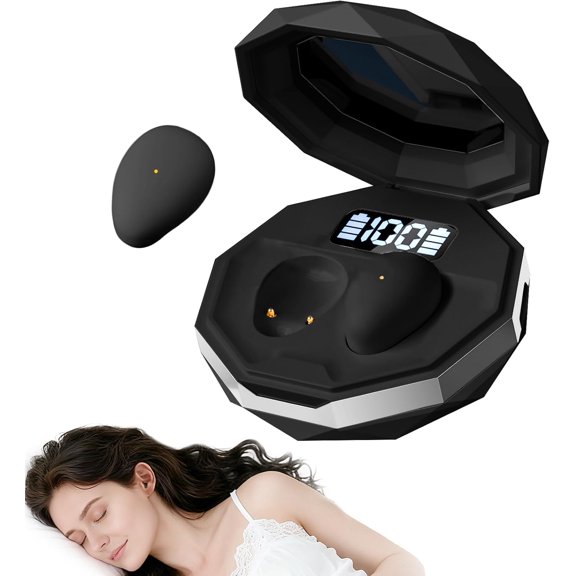 Sleep Earbuds Bluetooth 6.0, Mini Sleep Earbuds for Side Sleeper | Wireless Hidden Earbuds with LED Screen for Small Ears Sleeping / Working / Relaxing(Black)