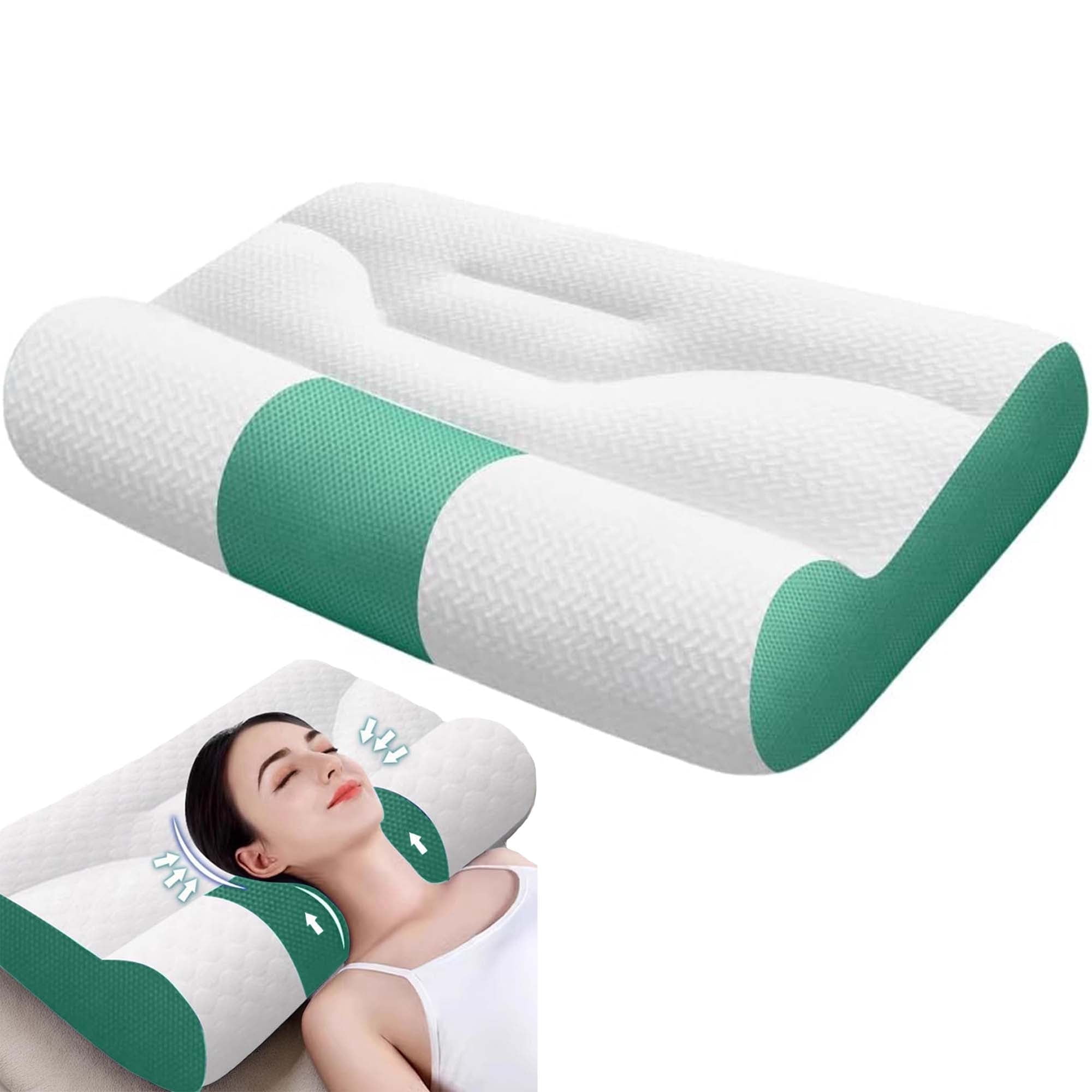 CLIQKWEN Orthopedic Cervical Pillow for Neck Pain - Contoured Memory Foam Support for Side Sleepers, Back & Stomach Sleepers, Chiropractor Recommended(Green,30 * 50cm)